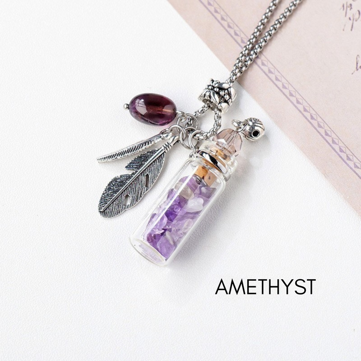 Natural Crystal Chip Drift Bottle Pendant, Aromatherapy Stone Essential Oil Bottle, Wish Bottle Necklace, Gift for Her