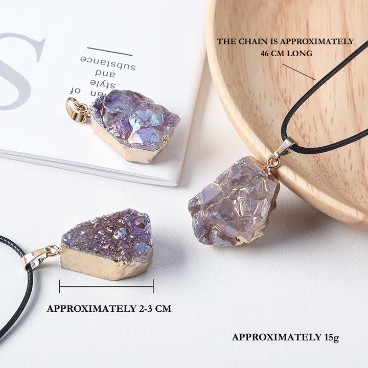 Natural Amethyst Cluster Pendant, Amethyst Cluster Raw Stone with Electroplated Gold Edge Necklace, Crystal Necklace,Gift for Her