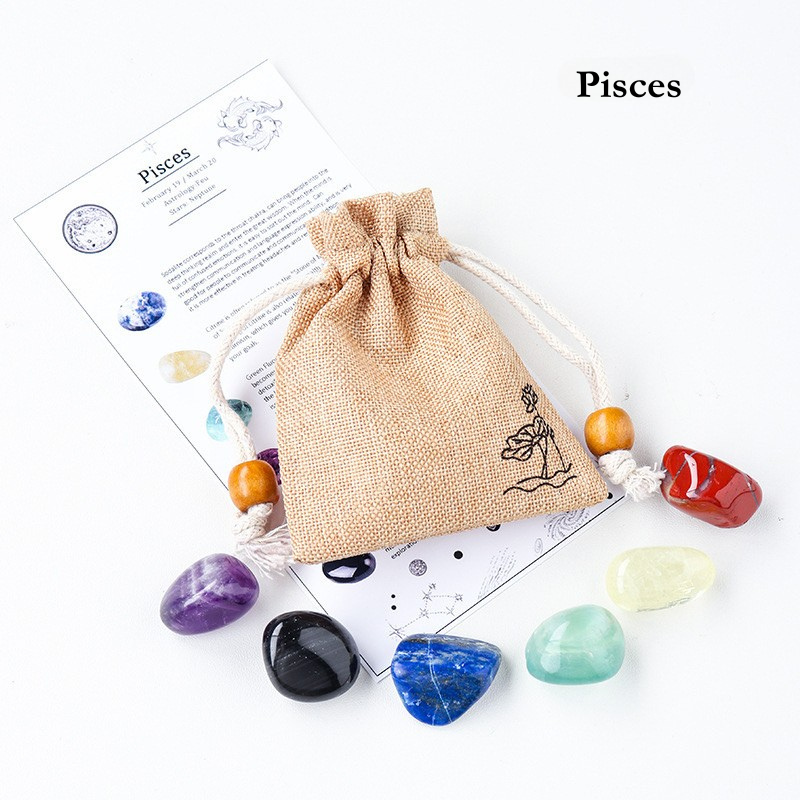 Natural Crystal Raw Stone Zodiac Pouch Set, Crystal Mineral Specimen Kit, Gift for Her/Him