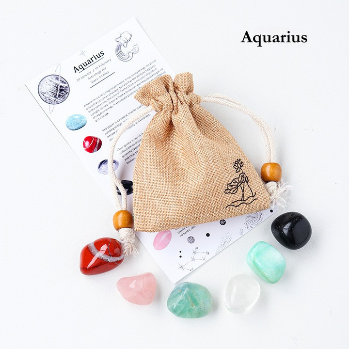 Natural Crystal Raw Stone Zodiac Pouch Set, Crystal Mineral Specimen Kit, Gift for Her/Him