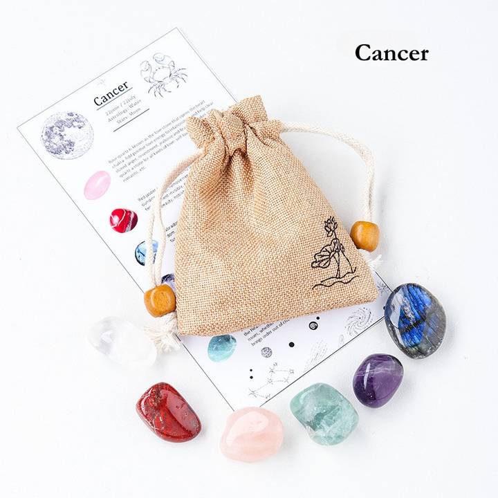 Natural Crystal Raw Stone Zodiac Pouch Set, Crystal Mineral Specimen Kit, Gift for Her/Him