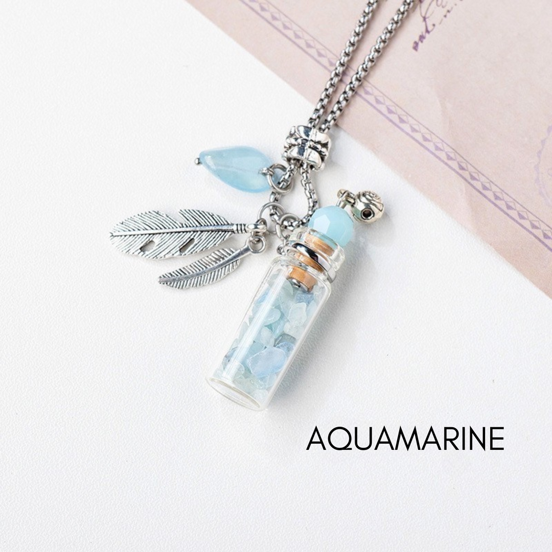 Natural Crystal Chip Drift Bottle Pendant, Aromatherapy Stone Essential Oil Bottle, Wish Bottle Necklace, Gift for Her