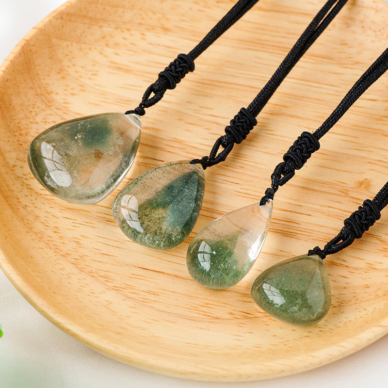 Natural Green Phantom Crystal Pendant, Green Phantom Crystal Raw Stone Polished Oval Necklace Pendant, Crystal Necklace, Gift for Her/Him/They