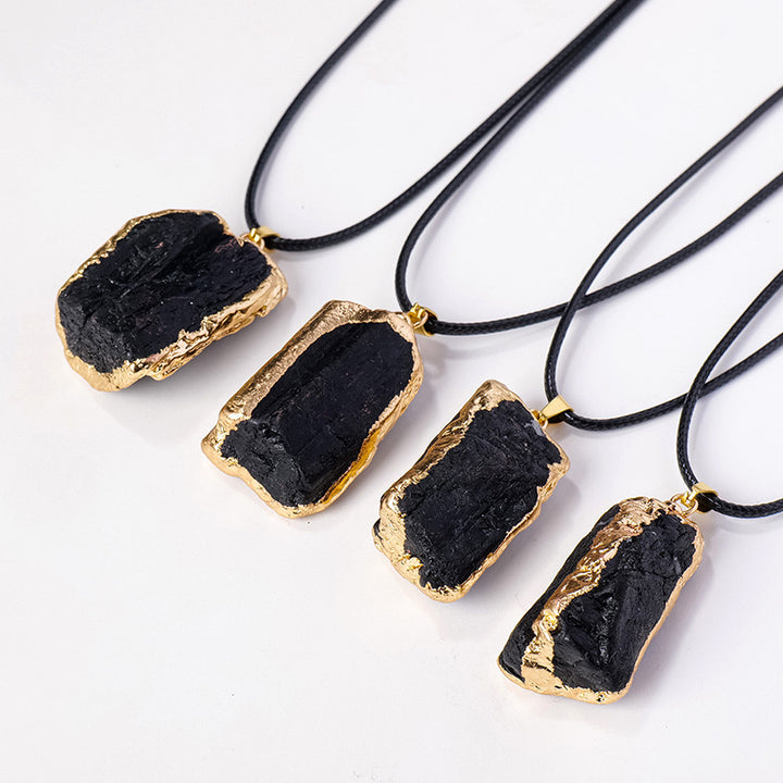 Natural Crystal Raw Black Tourmaline Gilded Pendant, Tourmaline Stone Pillar Pendant, Crystal Necklace Jewelry,Gift for Her/Him/They