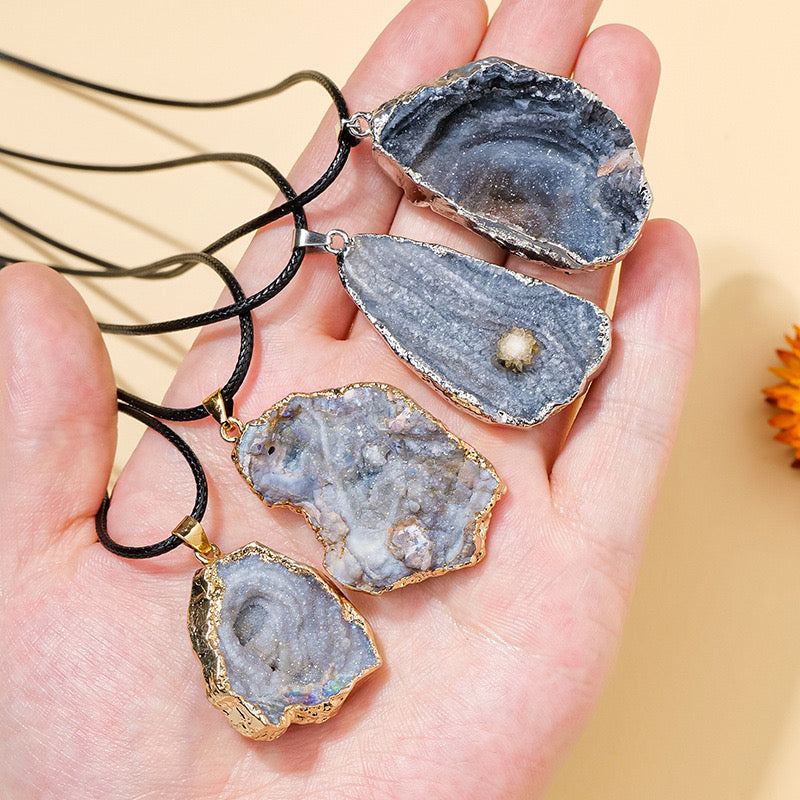 Natural Crystal Agate Cluster Pendant, Sun Agate Cluster Pendant, Galaxy Pendant, Irregular Crystal Necklace,Gift for Her