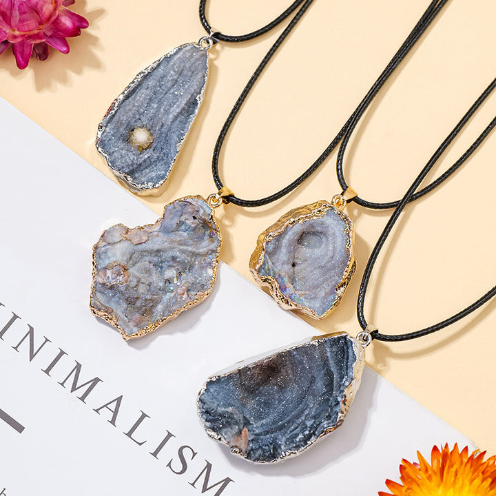 Natural Crystal Agate Cluster Pendant, Sun Agate Cluster Pendant, Galaxy Pendant, Irregular Crystal Necklace,Gift for Her