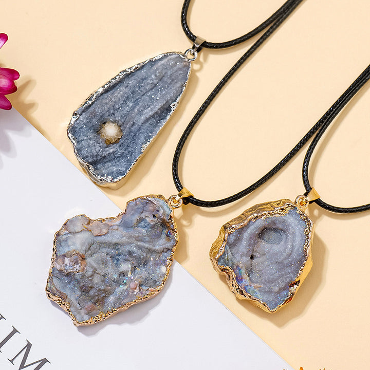 Natural Crystal Agate Cluster Pendant, Sun Agate Cluster Pendant, Galaxy Pendant, Irregular Crystal Necklace,Gift for Her