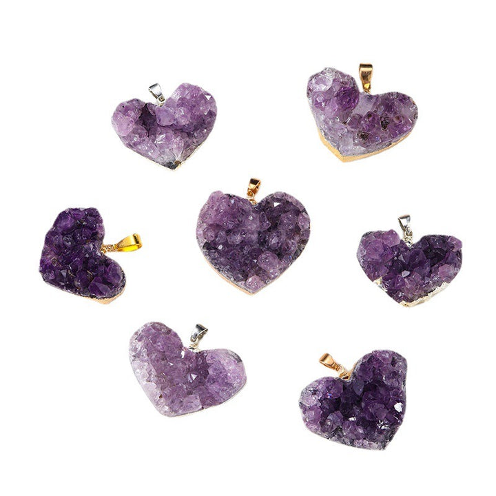 Natural Uruguay Amethyst Cluster Heart Pendant, Amethyst Tooth Piece with Gold or Silver Edging, Heart-shaped Necklace, Crystal Necklace,Gift for Her