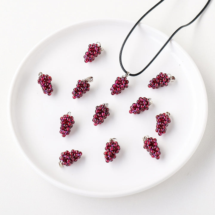 Natural Crystal Garnet Grape Pendant, Wine Red Crystal Raw Stone Handmade Woven Necklace, Gift for Her