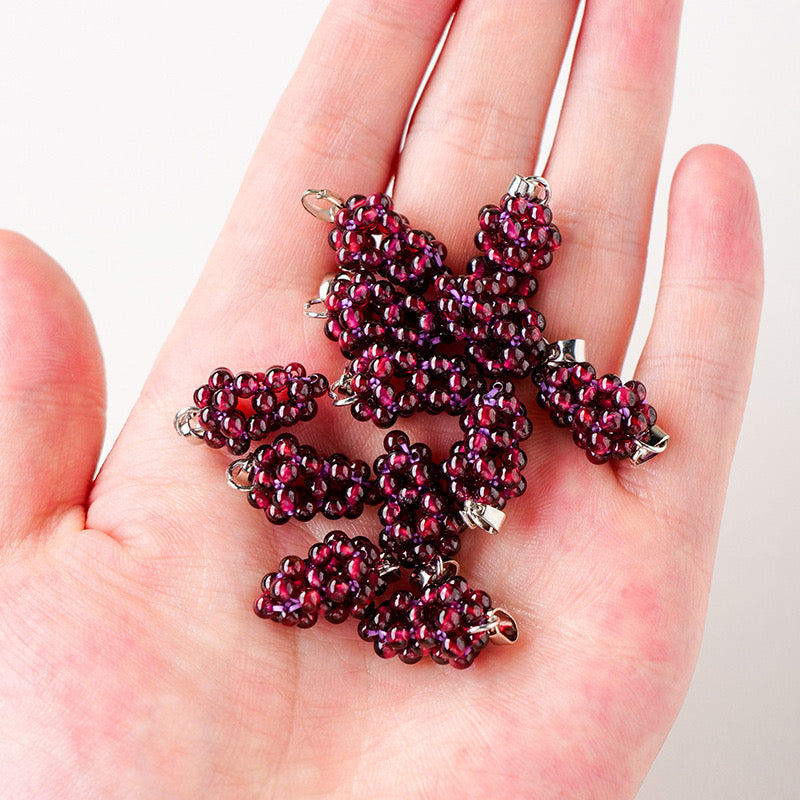 Natural Crystal Garnet Grape Pendant, Wine Red Crystal Raw Stone Handmade Woven Necklace, Gift for Her