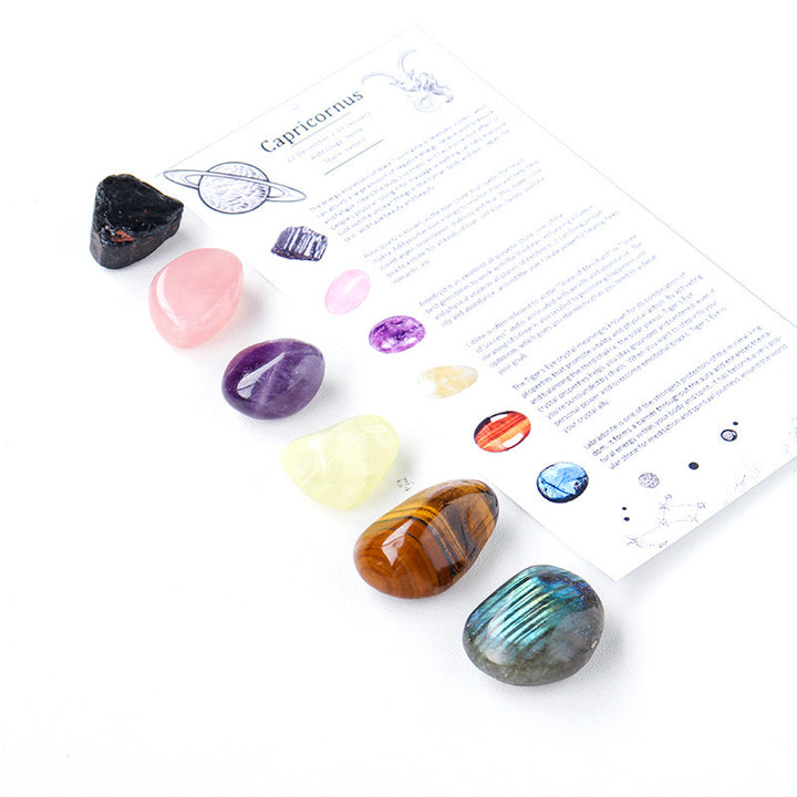 Natural Crystal Raw Stone Zodiac Pouch Set, Crystal Mineral Specimen Kit, Gift for Her/Him