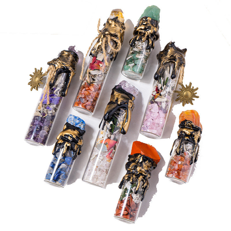 Natural Crystal Raw Stone Colorful Chip Wish Bottle Ornament, Crystal Drift Bottle